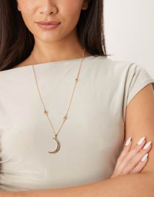 DesignB London celestial crystal long necklace in gold