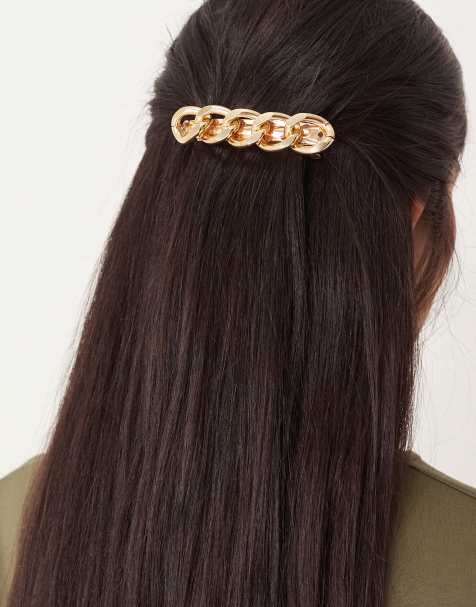 DesignB London chain barrette hair clip in gold tone - view 1
