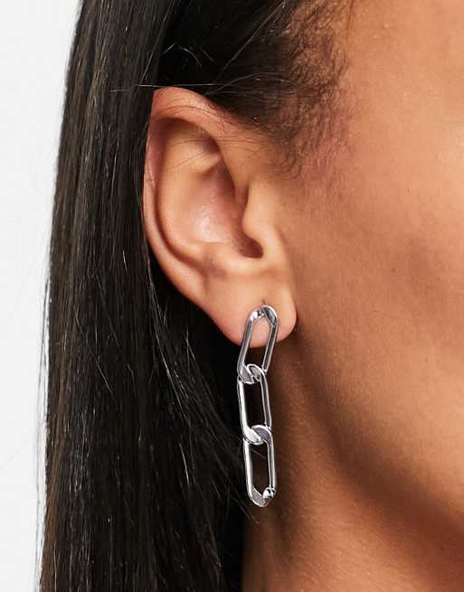 DesignB London chainlink drop earrings in silver