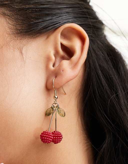 DesignB London cherry charm earrings in gold