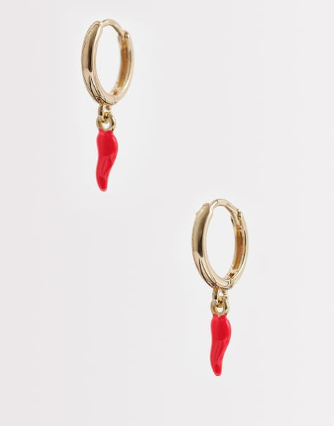 DesignB London chilli hoop earrings in gold - view 1