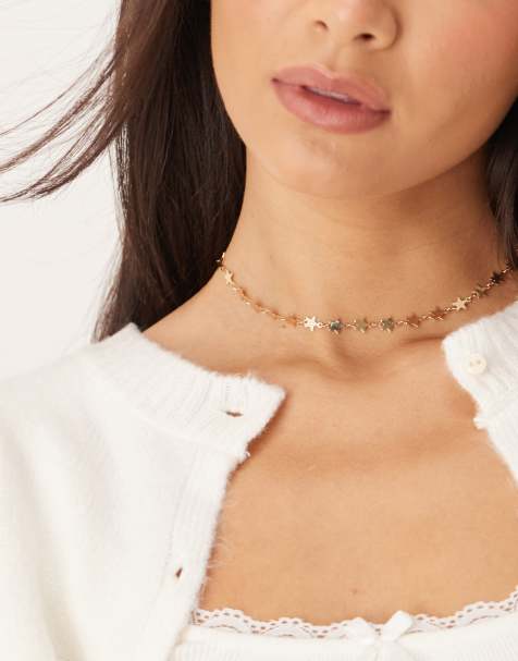 DesignB London – Choker-Halskette in Goldoptik mit kleinen Sterngliedern - view 1