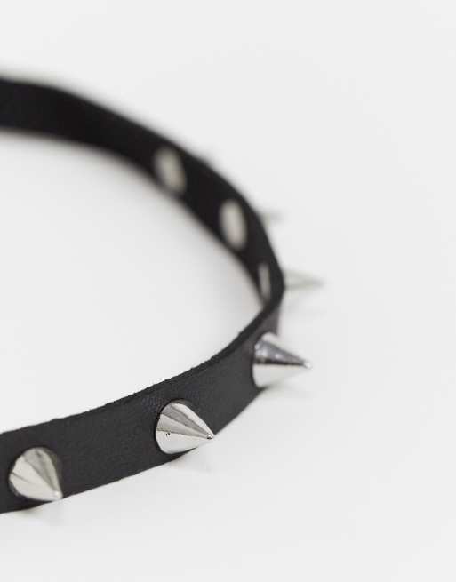 DesignB London choker punk necklace with spike detail, 2 of 4