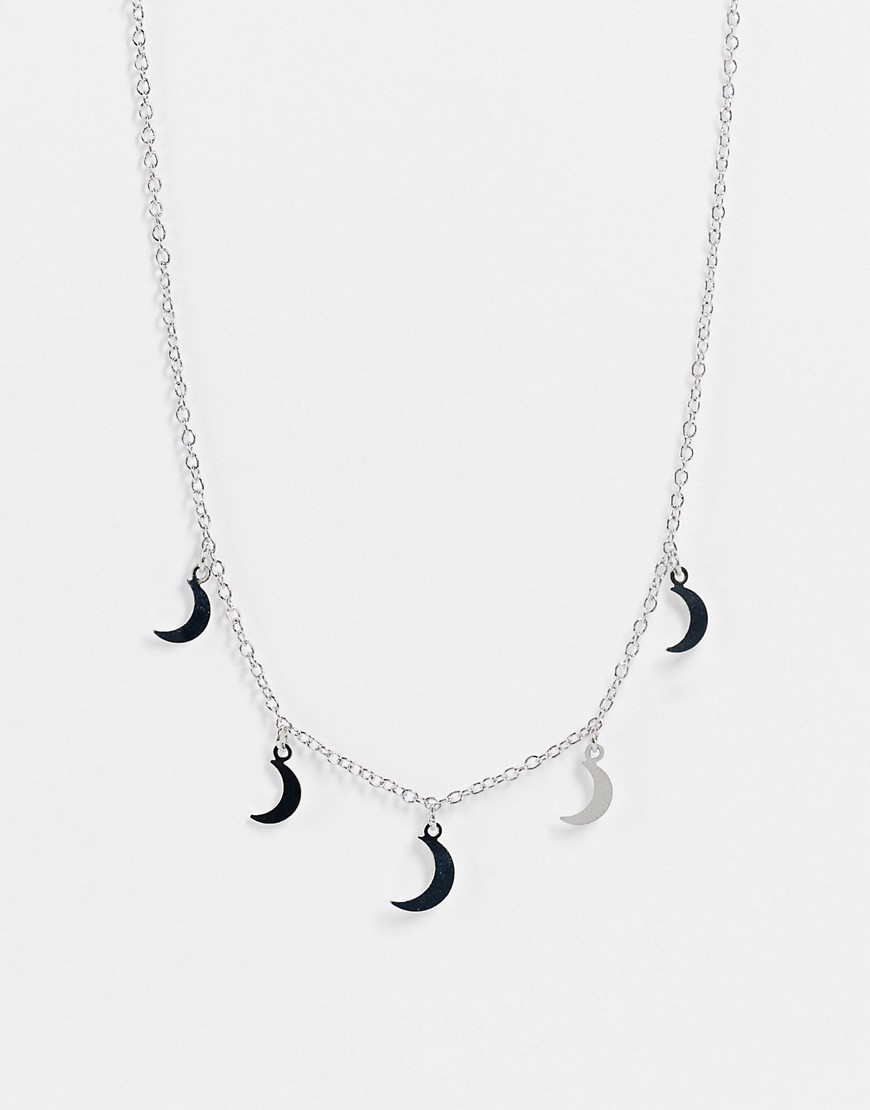 DesignB London choker with crescent moon pendants in silver