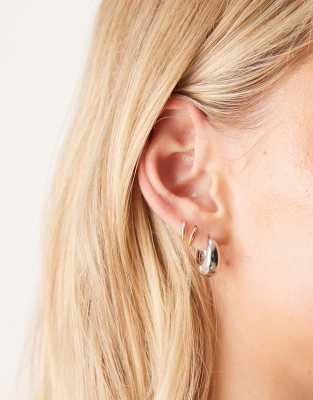 DesignB London chubby hoop earrings in silver - view 1
