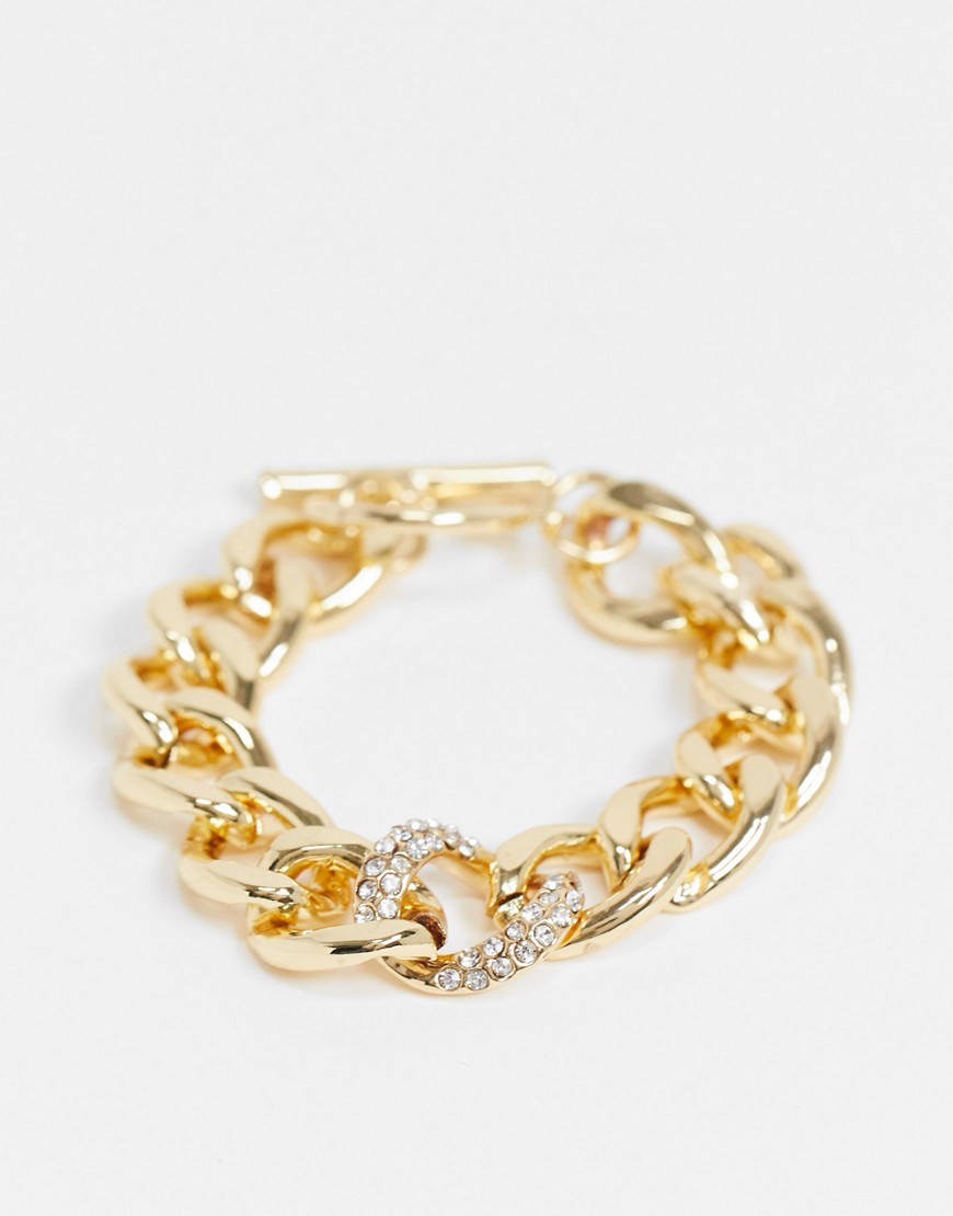 DesignB London - Chunky armbånd med guldkæde og rhinsten