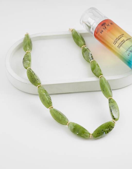 DesignB London chunky beaded necklace in dark green, 2 of 4
