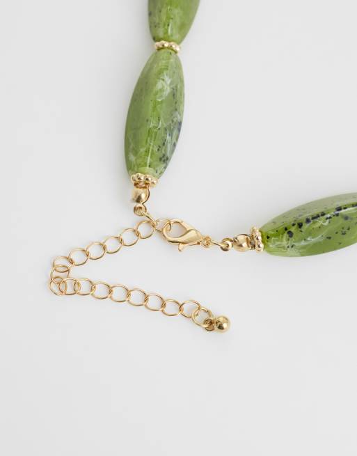 DesignB London chunky beaded necklace in dark green, 3 of 4