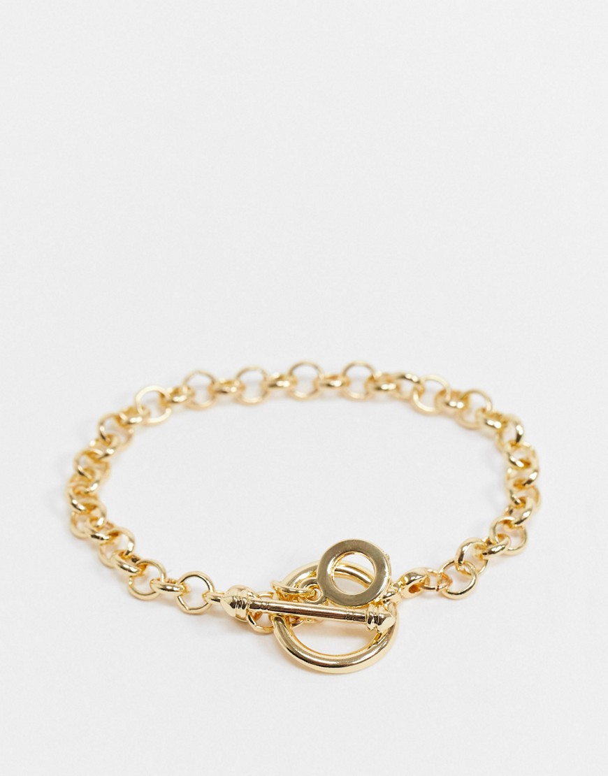 Designb London Chunky Chain Bracelet In Gold With T Bar