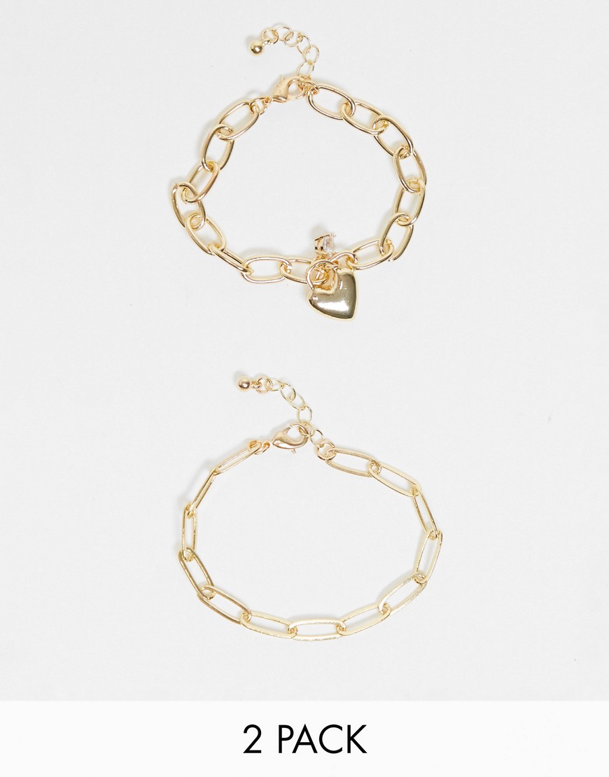 DesignB London chunky chain bracelet with heart charm in gold