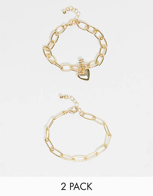 DesignB London chunky chain bracelet with heart charm in gold
