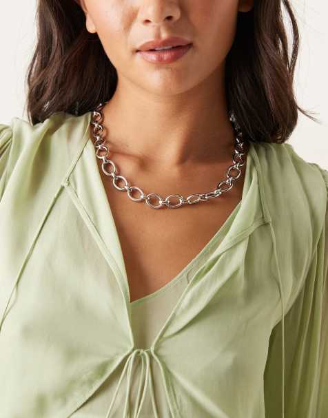 DesignB London chunky chain necklace in silver - view 1