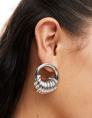 DesignB London chunky grunge stud earrings in silver