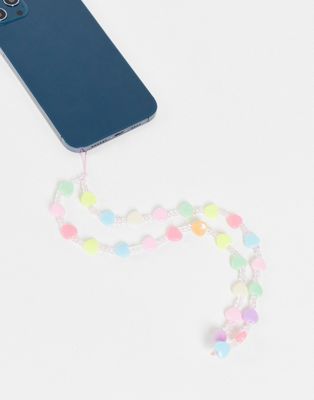 DesignB London chunky hearts phone bead strap in pastel multi