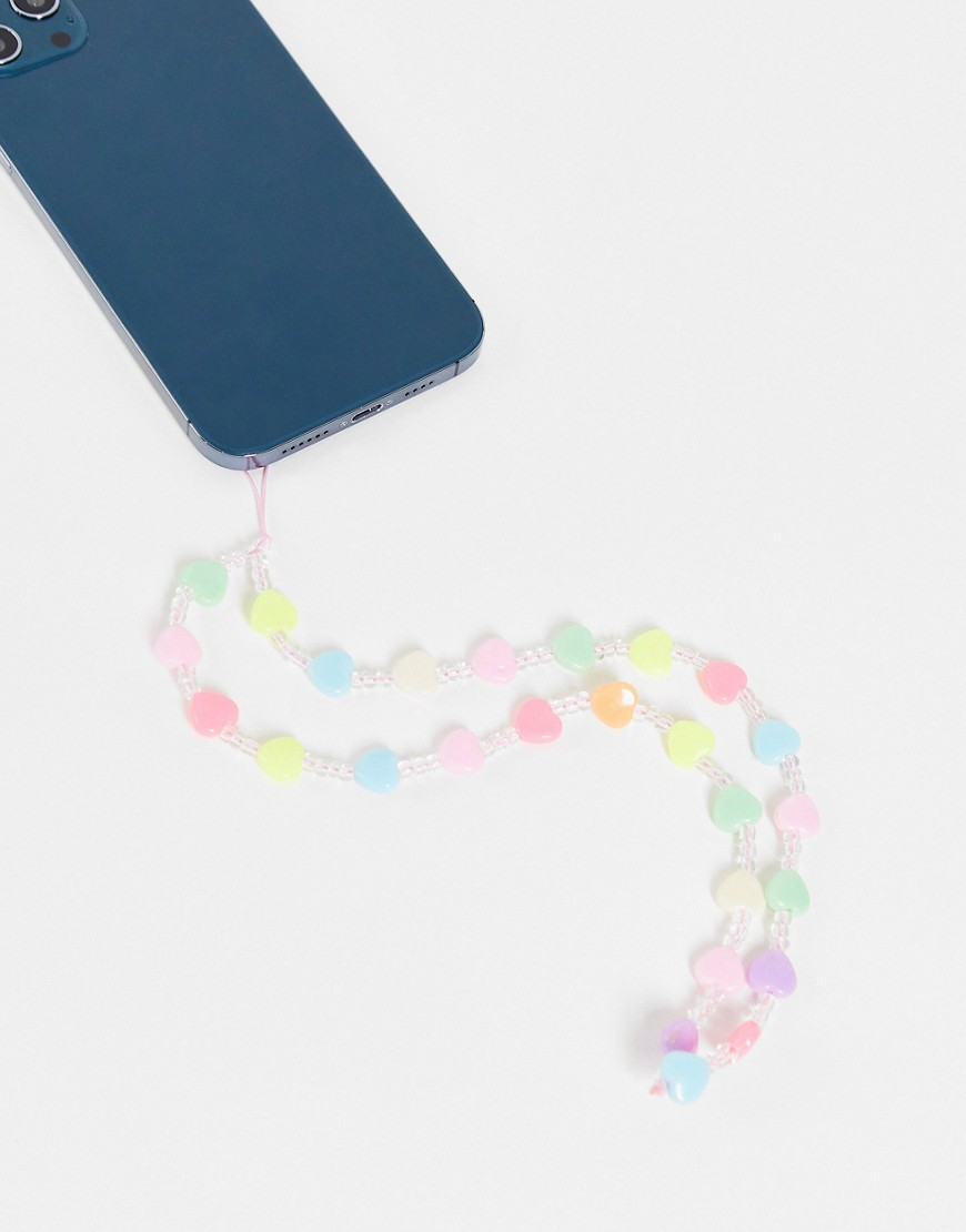 DesignB London chunky hearts phone beads in pastel multi