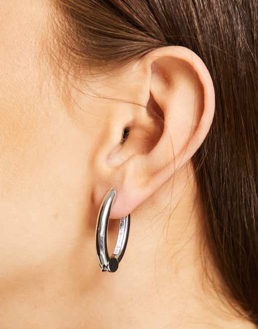 DesignB London chunky hinged hoop earrings in silver
