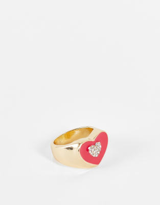 DesignB London - Chunky hjertering i klar pink emalje