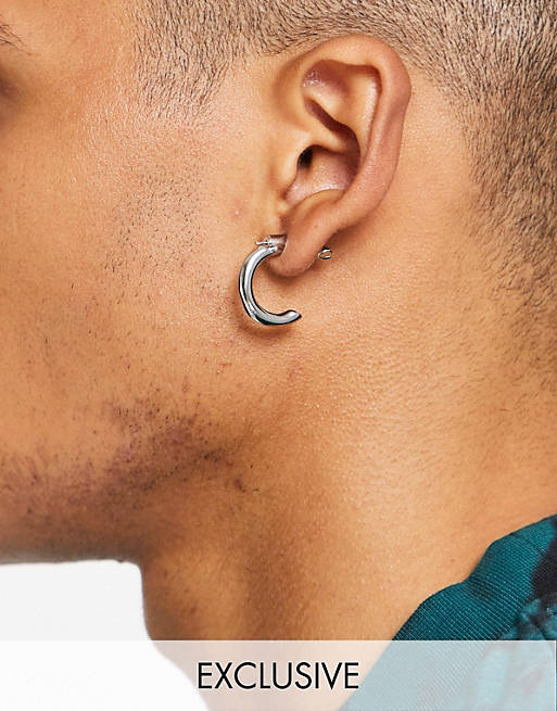 Designb London chunky hoop earrings in silver exclusive to ASOS