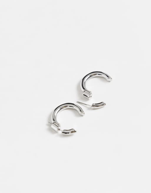 Designb London chunky hoop earrings in silver exclusive to ASOS, 3 of 4