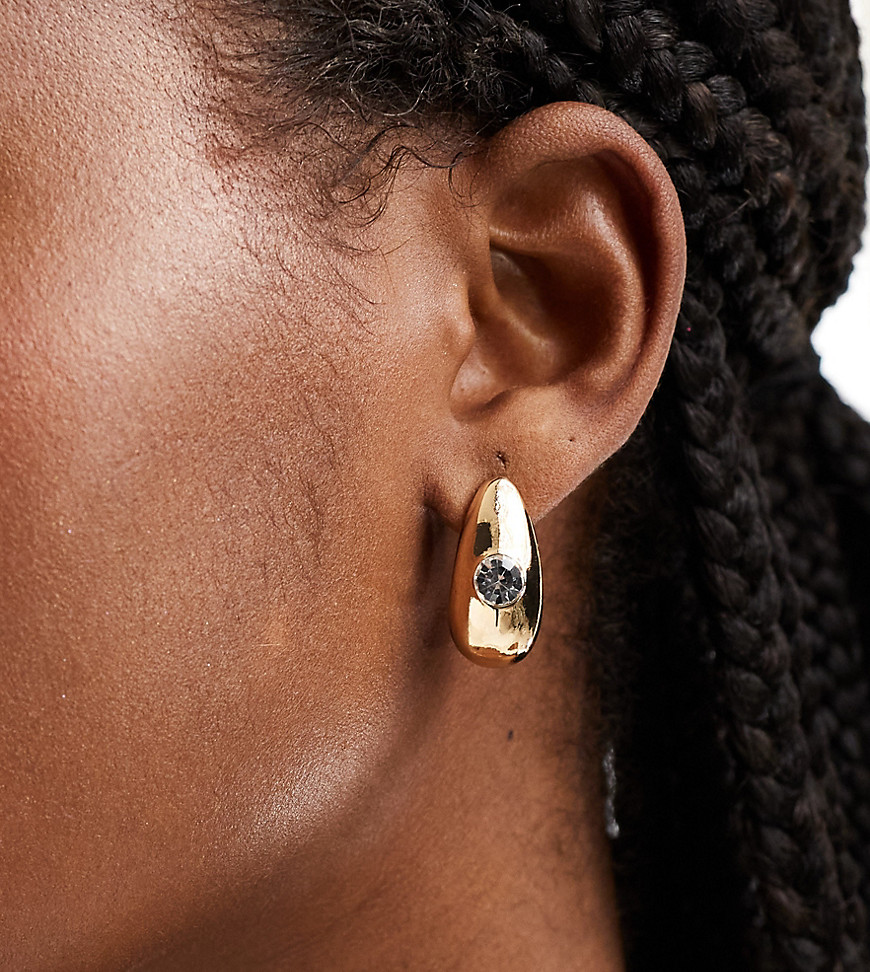 DesignB London chunky hoop earrings with crystal detail in gold