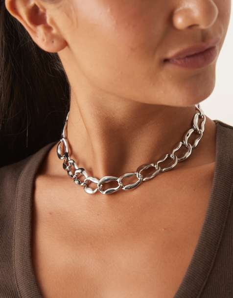 DesignB London chunky open chain necklace in silver tone - view 1