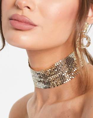 DesignB London Chunky Sequin Choker In Gold | ASOS