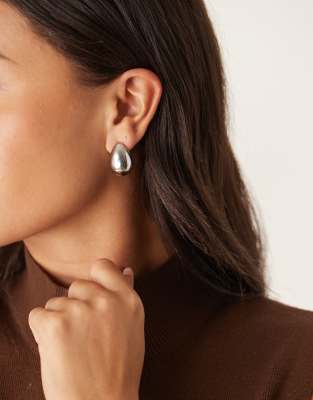 DesignB London DesignB London chunky tear drop earrings in silver