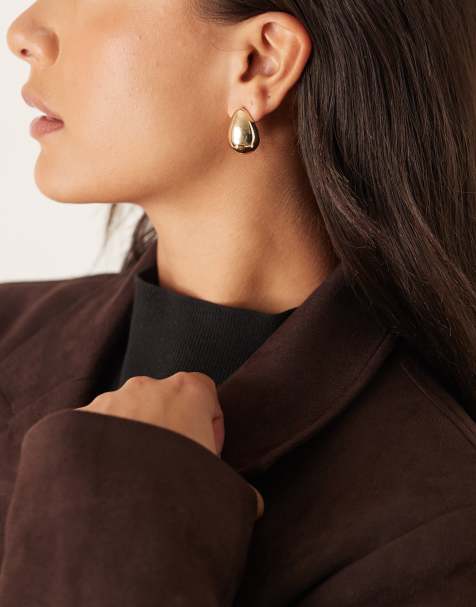 DesignB London chunky teardrop earrings in gold tone - view 1