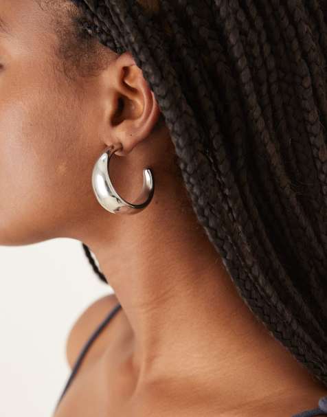 DesignB London chunky teardrop  hoop earrings in silver - view 1