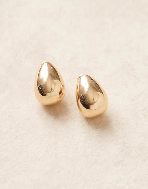 DesignB London - Chunky traanvormige oorbellen in goud, 2 van 3