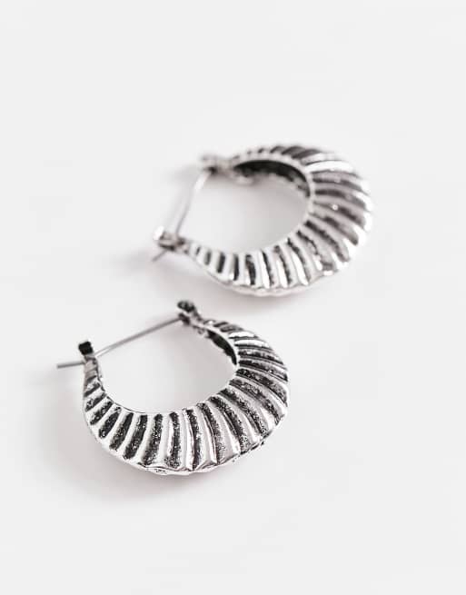 Designb London Chunky Waved Hoop Earrings In Silver Asos 6674