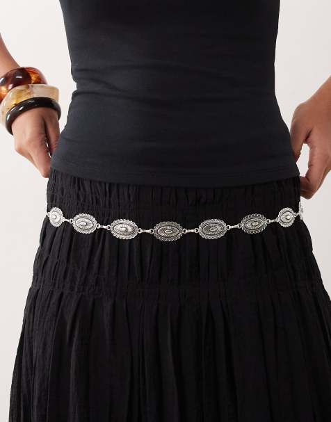 DesignB London - Cintura color argento con catena martellata stile western - view 1