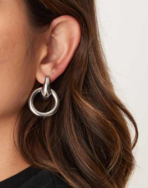 DesignB London classic doorknocker earrings in silver - view 1
