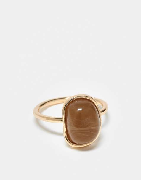 DesignB London claw set ring with amber stone in gold - view 1
