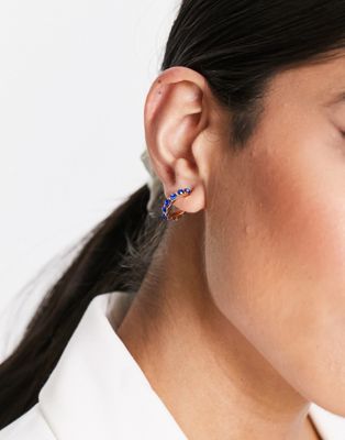 DesignB London cobalt blue huggie hoop earrings in gold