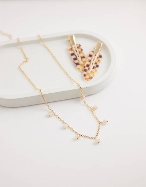 DesignB London - Collana a catenina dorata con perline in vetro, 2 di 4