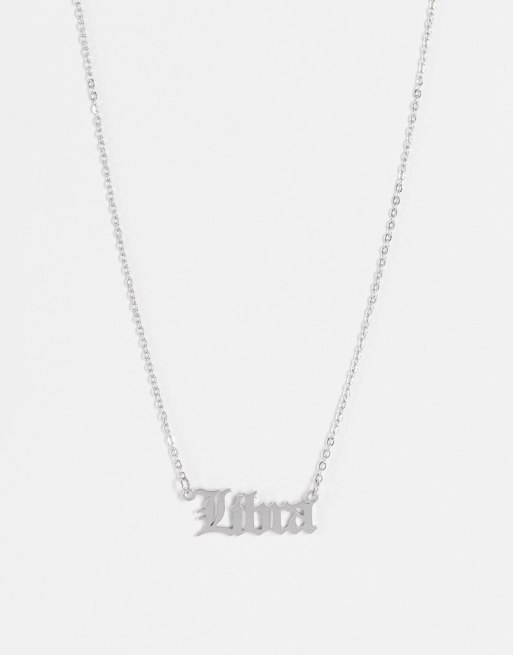 DesignB London - Collana color argento in acciaio inossidabile con scritta 