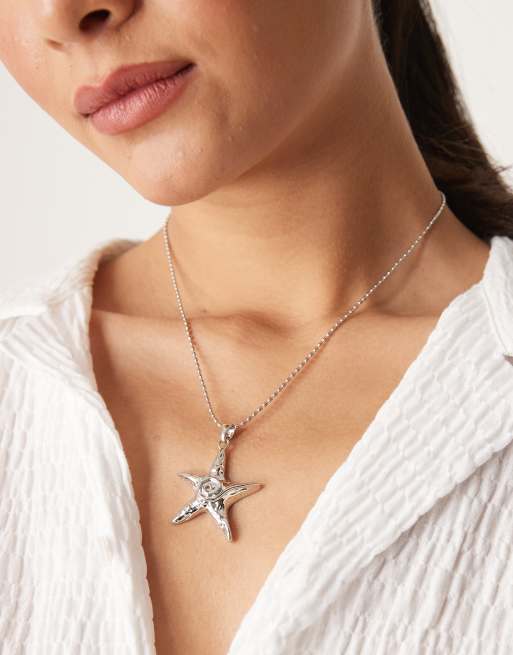 DesignB London - Collana color argento testurizzata con ciondolo a forma di stella marina