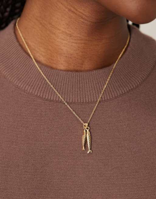DesignB London - Collana color oro con charm a forma di pesci