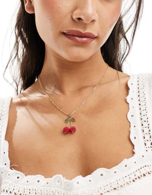 DesignB London - Collana color oro con ciondolo a ciliegie