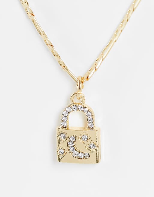 DesignB London - Collana color oro con ciondolo a lucchetto con motivo celestiale, 2 di 4