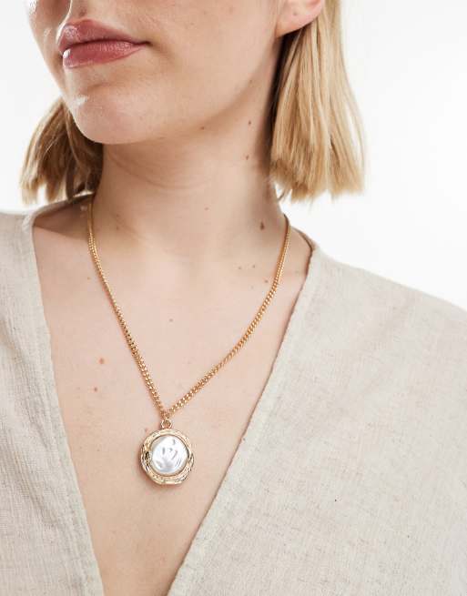 DesignB London - Collana color oro con ciondolo grande con perla 
