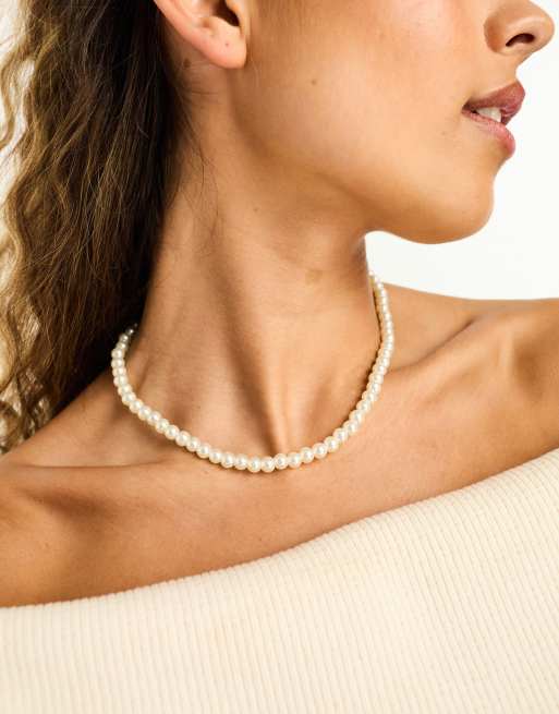 DesignB London - Collana con perle bianche 