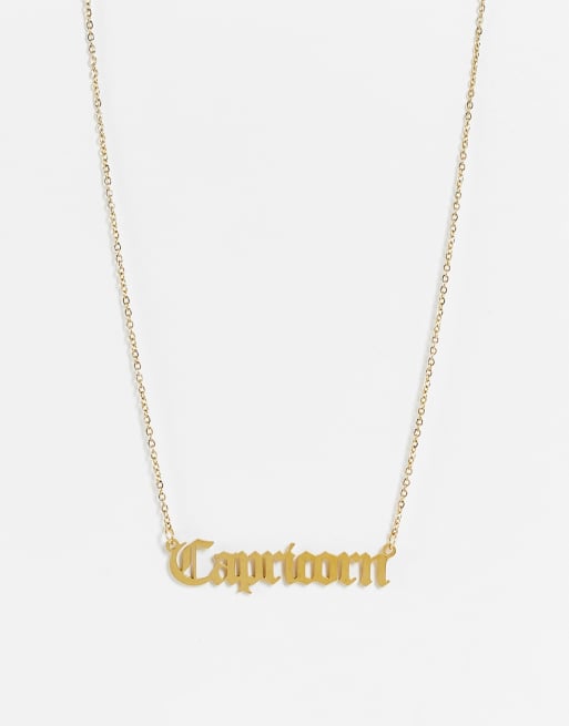 DesignB London - Collana in acciaio inossidabile color oro con scritta zodiacale Capricorn 