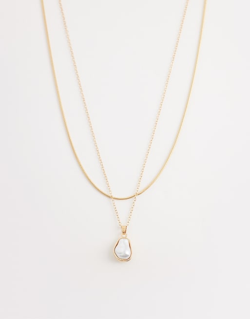 DesignB London - Collana multifilo color oro con pendente stile perla