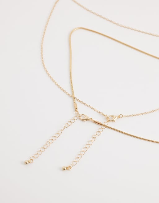 DesignB London - Collana multifilo color oro con pendente stile perla, 3 di 4