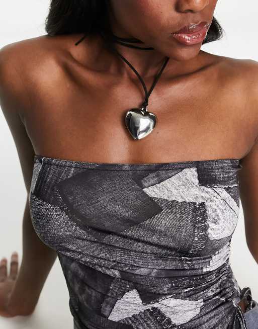 DesignB London - Collana multifilo con ciondolo spesso color argento