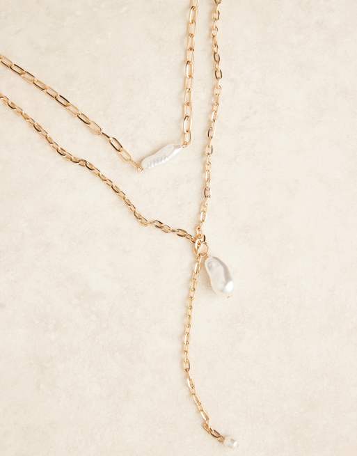 DesignB London - Collana multifilo dorata a Y con perle, 2 di 3