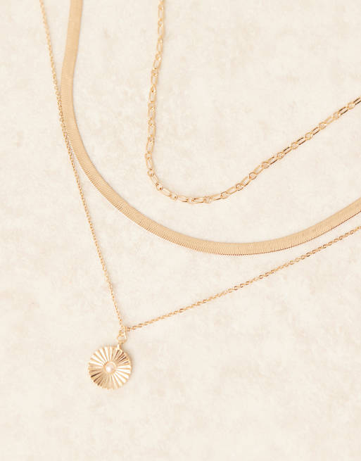 DesignB London - Collana oro multifilo con catenina effetto serpente e pendente con perla, 2 di 3