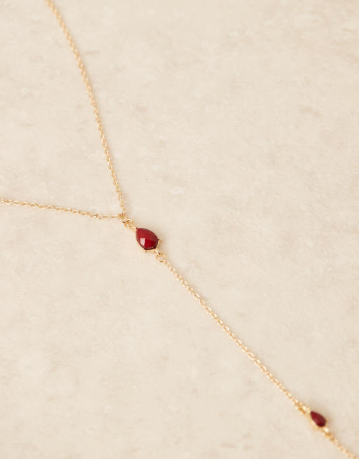 DesignB London - Collana stile lariat dorata con cristalli rossi, 2 di 3